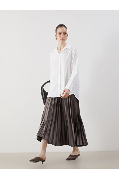 LC Waikiki Beige Elastic Waist Chiffon Women's Pleated Skirt