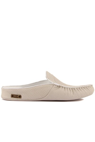 SailLakers - Μπεζ δερμάτινες παντόφλες για άντρες με λεπτομέρεια με καρφιά 110-547-X