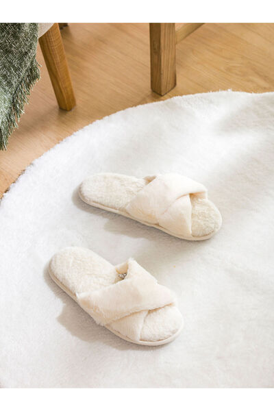 LC Waikiki Ecru Cross-Strapped Women's House Slippers