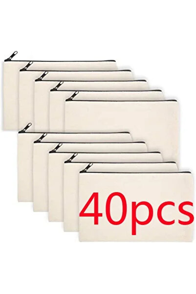 Choice 21x12 سم 40 قطعة بيج DIY قماش فارغ حقيبة بسحاب حقيبة أقلام مدرسية لحقي...