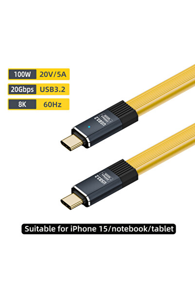 Choice 80 سم كابل بيانات USB3.2 20Gbps من النوع C إلى النوع C مسطح ThunderBol...