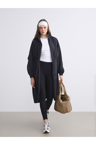 LC Waikiki Black Mock Neck Oversized Women's Raincoat