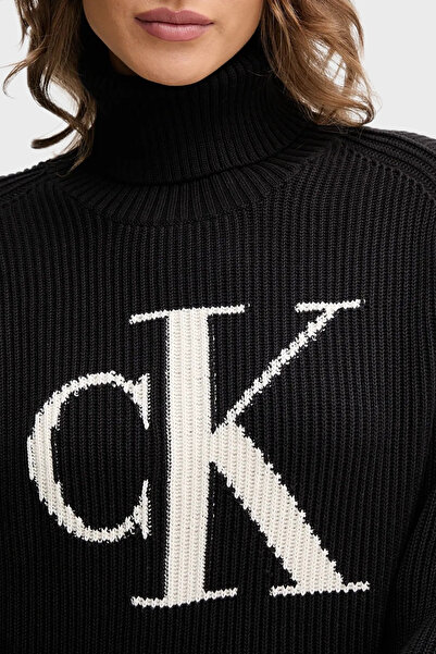 Calvin Klein % 100 Pamuk Loose Fit Balıkçı Yaka Logolu Kazak LV047D349GUB1 KAZAK LV047D349G UB