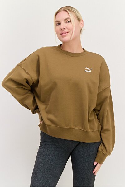 Puma Women Oversized Fit Long Sleeves Outdoor Sweatshirt, Dark Khaki