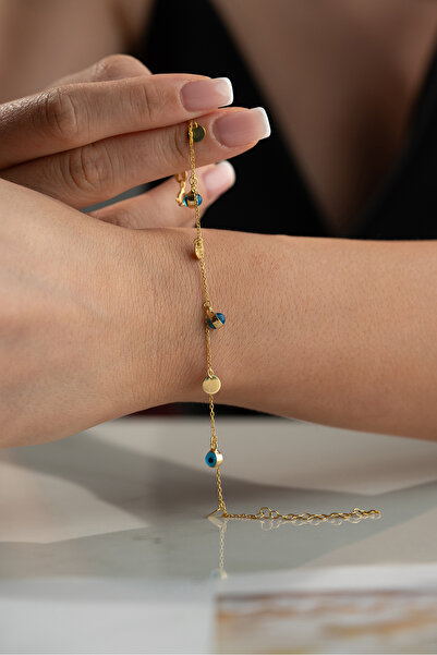 Silvano Jewelry 925 Ayar Gümüş Nazar Gözlü Pullu Bileklik