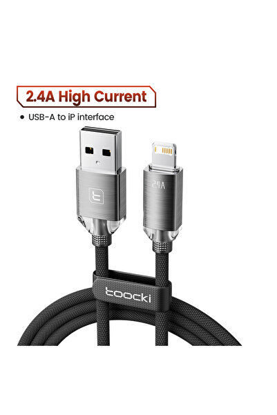 Toocki كابل USB أسود بطول 1 متر وبتيار 2.4 أمبير لشحن سريع لأجهزة iPhone 14 و...