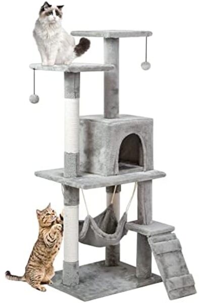 SKY TOUCH SKY-TOUCH Cat Tree Tower｜Durable Cat Condo with Sisal Scratching Posts｜Cozy Cat House｜Ladder &