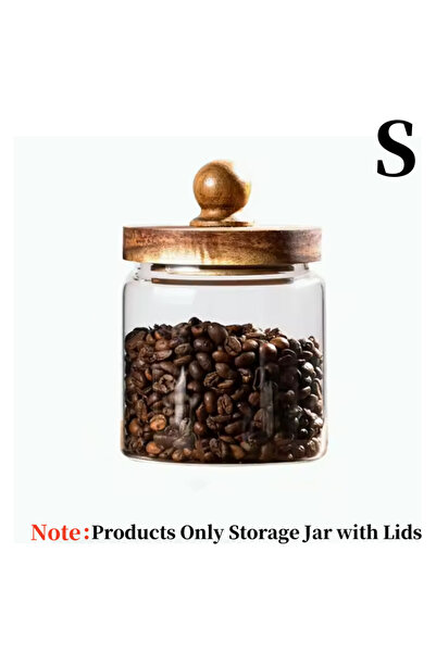 Choice S Glass Food Storage Jar with Wood Lid Airtight Sealed Clear Container...