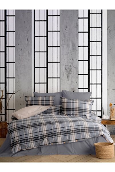 Dovira طقم غطاء لحاف قطني مفرد منقوش باللون الأنثراسيت (بدون ملاءة) 160 × 220 سم