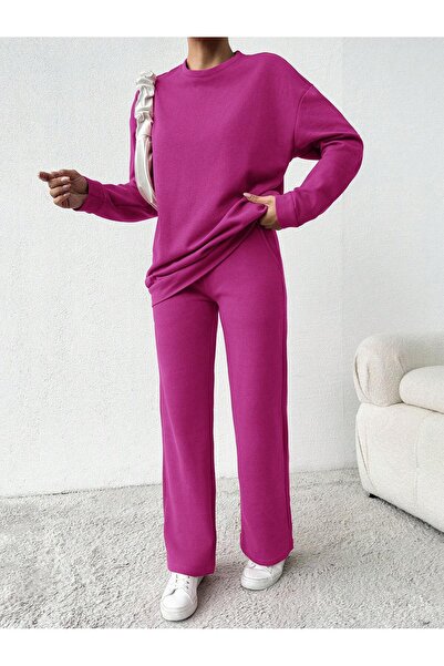 BLUSS Modern Street Style Fuchsia Embellished Women's Tracksuit Set