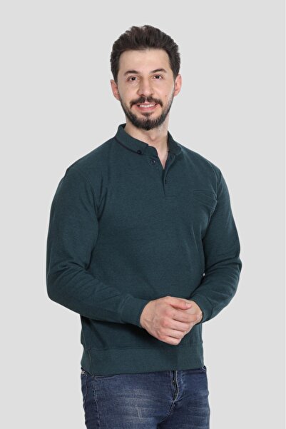 HEDEFNUR TEKSTİL Men's Polo Collar Regular Fit Thessaloniki Knitted Patterned Burgundy Sweatshirt with Pockets