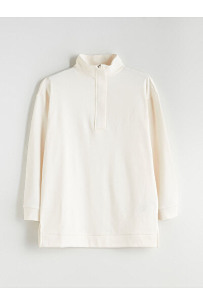 LC Waikiki Ecru Stand Collar Women's Sweatshirt Tunic
