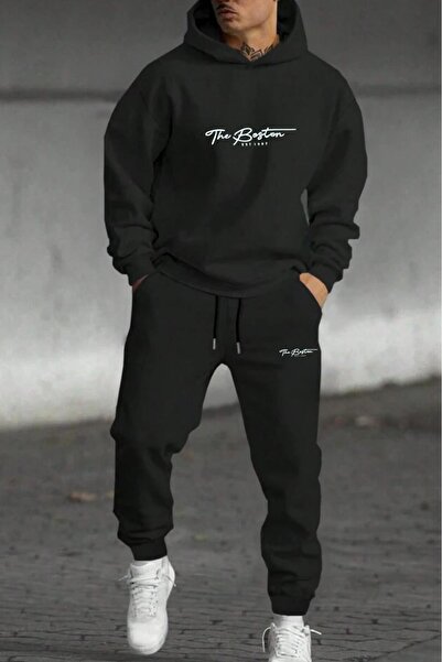 NO 601 Ανδρικό σετ φούτερ με μαύρη στάμπα The Bston Winter Hoodie