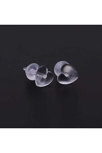 AyShope Antialerjik Görünmez Şeffaf Bioplast Silikon Kalp Desenli Bir Çift Küpe