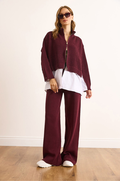 Olalook Women's Plum Premium Poplin Detailed Cotton Knitwear Set Tkm-19000432