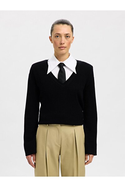 Selected Femme Pullover mit V-Ausschnitt 100% Merino