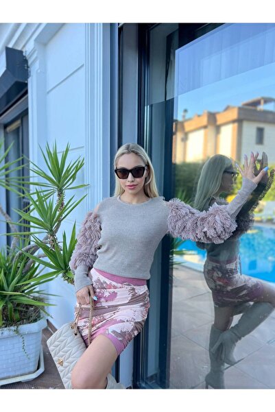 For Angels Fur Sleeves Off Shoulder Knitwear Sweater