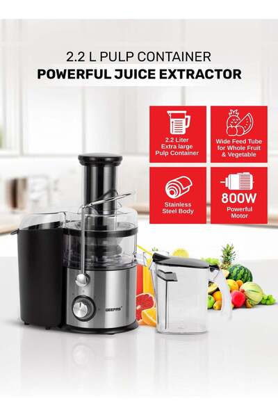 Geepas Centrifugal Juicer 2.2 L 800W | Pulp Container Machine Juice Extractor