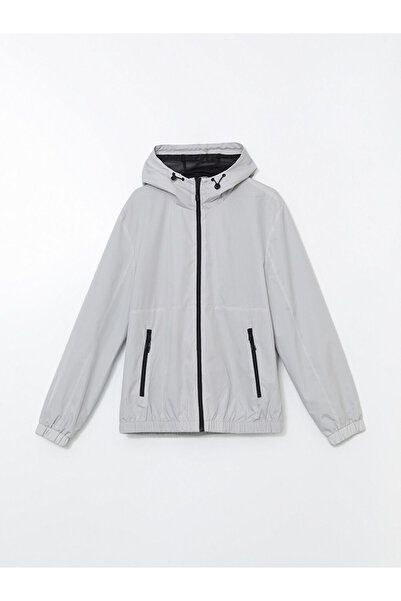 LC Waikiki Ανδρικό αδιάβροχο με κουκούλα σε γκρι τυπικό σχέδιο