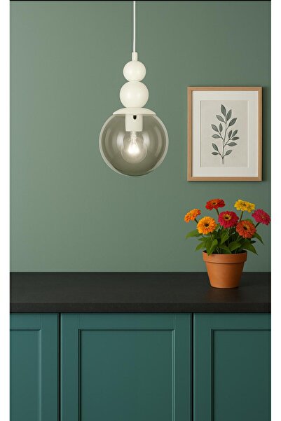 VENON KardanAdam Tekli Spor Tekli Sarkıt Avize Beyaz FÜME Glop Camlı Salon Mu...