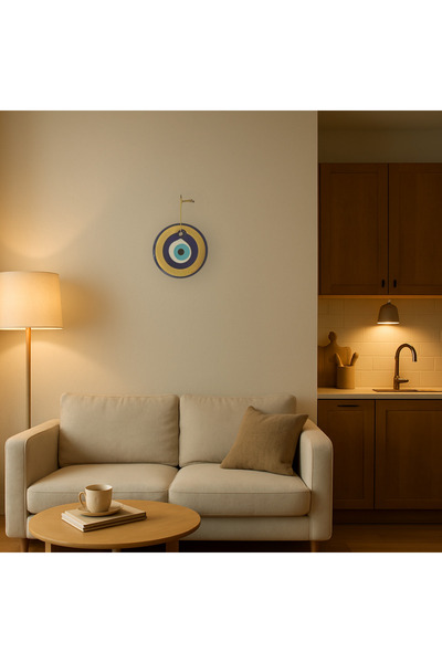 Sylvery Jewels Slyvery Jewels - Wall Evil Eye Bead 13 cm - Glass, Gold Framed - Decor with Rope Hanger - Gift Boxed