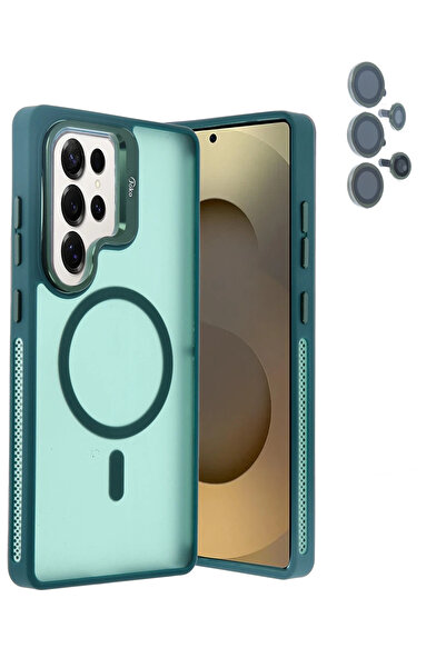 Fuchsia Samsung Galaxy S25 Ultra Flet Lens Magsafe Kapak - Koyu Yeşil