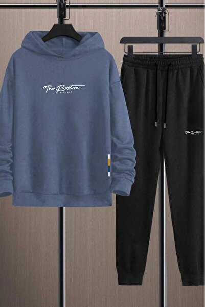 NO 601 Men's Limonküfü the Bston Winter Hooded Black Printed Sweatpants Set