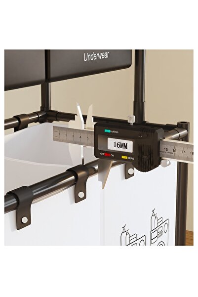 Flippy Laundry Basket, Flippy, 3 Shelves, 3 Baskets, Stainless Steel Frame, 123x28x57 cm, Black