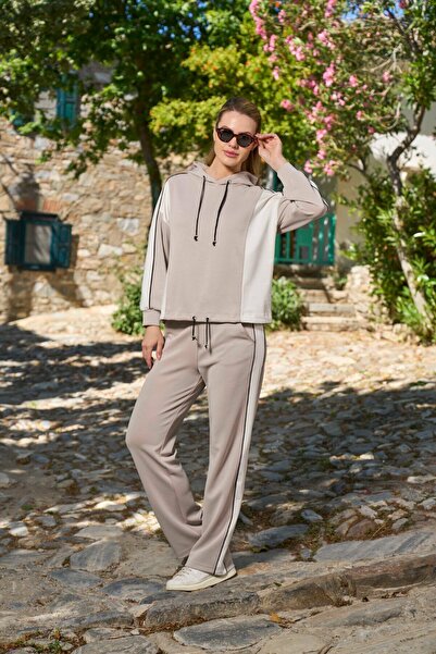 Cossy By Aqua Hooded Sports Tracksuit Set Cossybyaqua 26027-44 - Stone