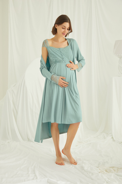 MONAMİSE Γυναικείο, Σετ Πυζάμες Ανοιχτό Πράσινο, με Δαντέλα στο Μπροστινό Μέρος, Κατάλληλο για Θηλασμό, Εγκυμοσύνη/Μετά τον τοκετό