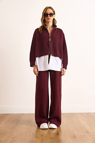 Olalook Women's Plum Premium Poplin Detailed Cotton Knitwear Set Tkm-19000432