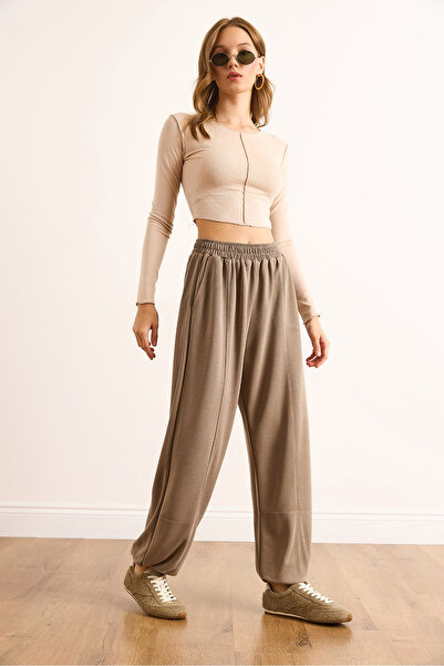 Olalook Women's Mink Pike Modal Stitching Detailed Jogger Sweatpants Eşf-00000083