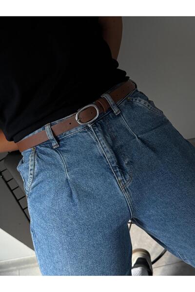 LİA KEMER Belt with Oval Silver Buckle