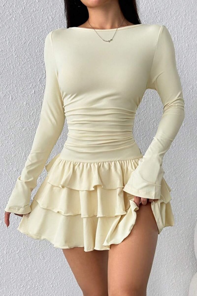 JE-TU Eteği Kat Kat Volanlı Mini Elbise JT9060