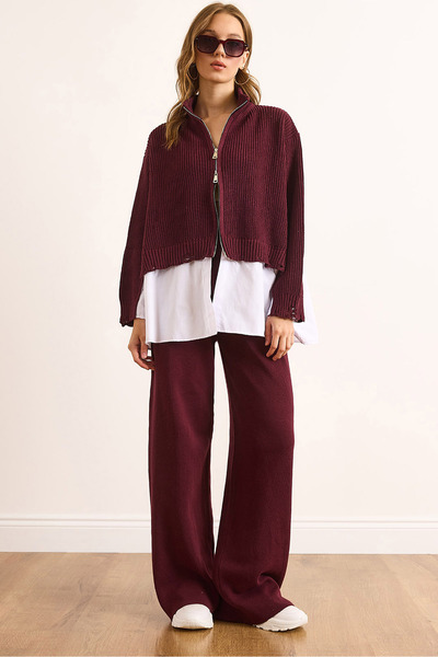 Olalook Women's Plum Premium Poplin Detailed Cotton Knitwear Set Tkm-19000432