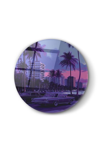 Nooraa Design de perete cu peisaj urban retro în culori neon - Tablou din sti...