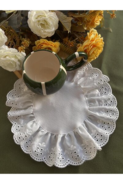 NURGİTA HOME Fisto Fırfırlı Ham Keten Kokteyl Peçete Beyaz 20 cm (2 adet)