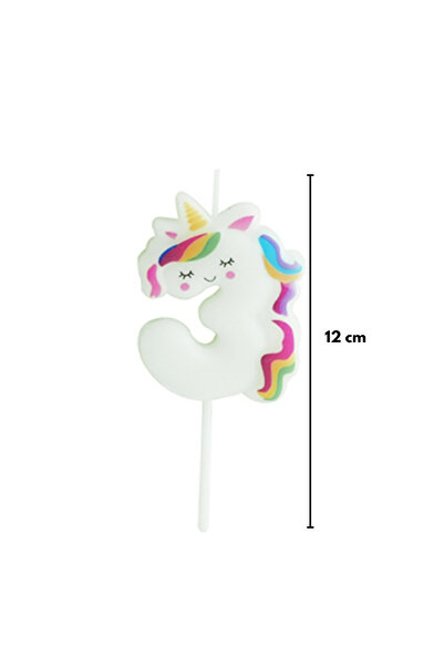 Le Mabelle Beyaz 3 Rakamı Unicorn Figür Parti Mumu
