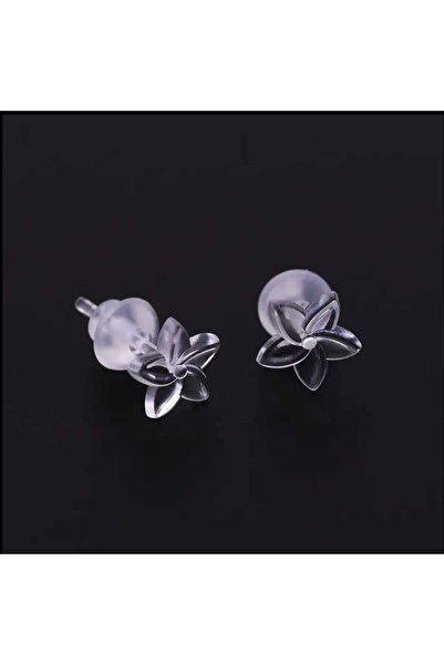 AyShope Antialerjik Görünmez Şeffaf Bioplast Silikon Çiçek Desenli Bir Çift Küpe