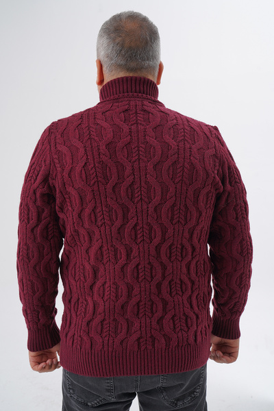 Trist Star Plus Size Men's Burgundy Fisherman's Hair Braided Wool Sweater Trist-2119
