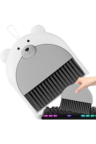 Bibilel Broom and Dustpan Set, Flippy, For Office, PP, Bear Pattern, 23.5 x 18 cm, Grey