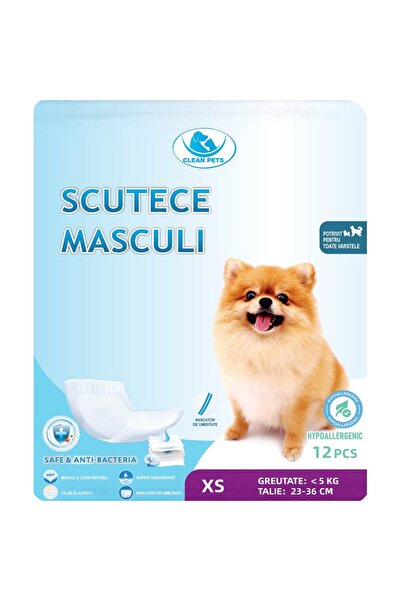 Clean Pets Scutece pentru câini MASCULI - mărime extra mică (XS 23-36 cm) 12 bucăți