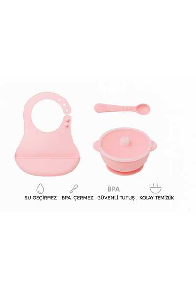 CKM silikon Silicone Baby Food Set 3-Piece Pink Set - (Vacuum Sealed Food Bow...