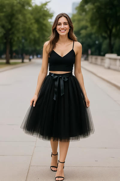 MadyaButik Fusta tutu cu 6 straturi, 65 cm, elastică, până la genunchi, cu 6 straturi, cu căptușeală plisată