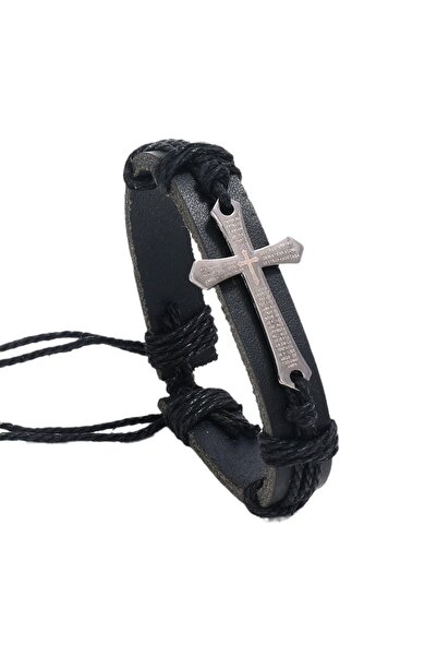 PriStyle Bratara Personalizata Unisex, cu Model Metalic de Cruce, din Piele E...