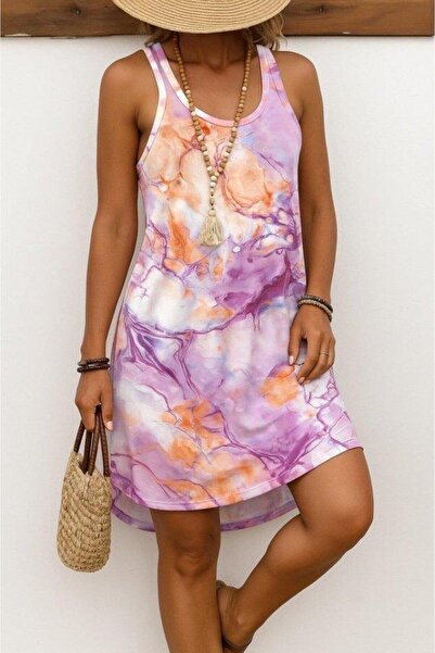 MissRunin Γυναικείο φόρεμα με στάμπα με λαιμόκοψη με λουράκι