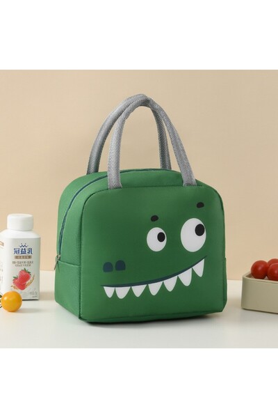 Flippy Cartoon Portable Cooler Bag for Kids Lunch Oxford Cloth 22x14x19 cm Crocodile Pattern Green