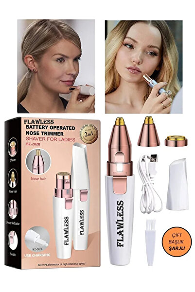 Canderel Yüz Kaş Epilatör Kıl Kaş Bıyık Tüy Alma Aleti Şarjlı Traş Makinası 2 Başlıklı