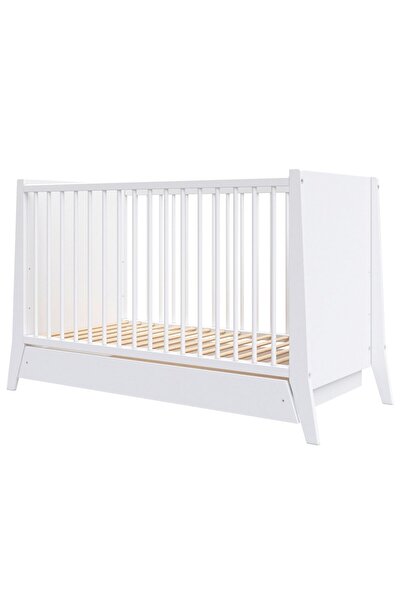 JollyMag Dřevěná dětská postýlka Hubners Cosmo 120x60 cm bílá se zásuvkou