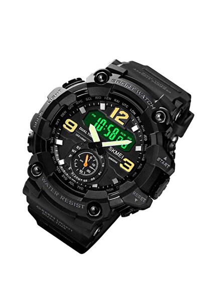 Skmei Men's 1637 3 Time Dual Display Analog LED Electronic Quartz Wristwatch